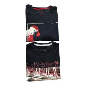 Lot of 2 Armani Exchange Men's M T-Shirts Pinacoteca MI & Icon Prints Black